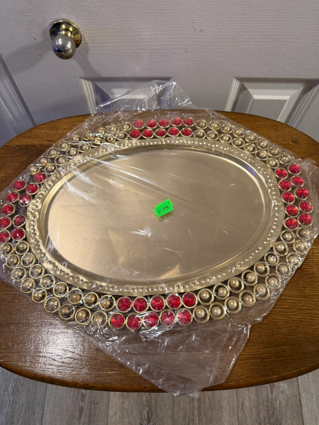 Decorative Serving Tray with Red and Clear Gems - photo 2
