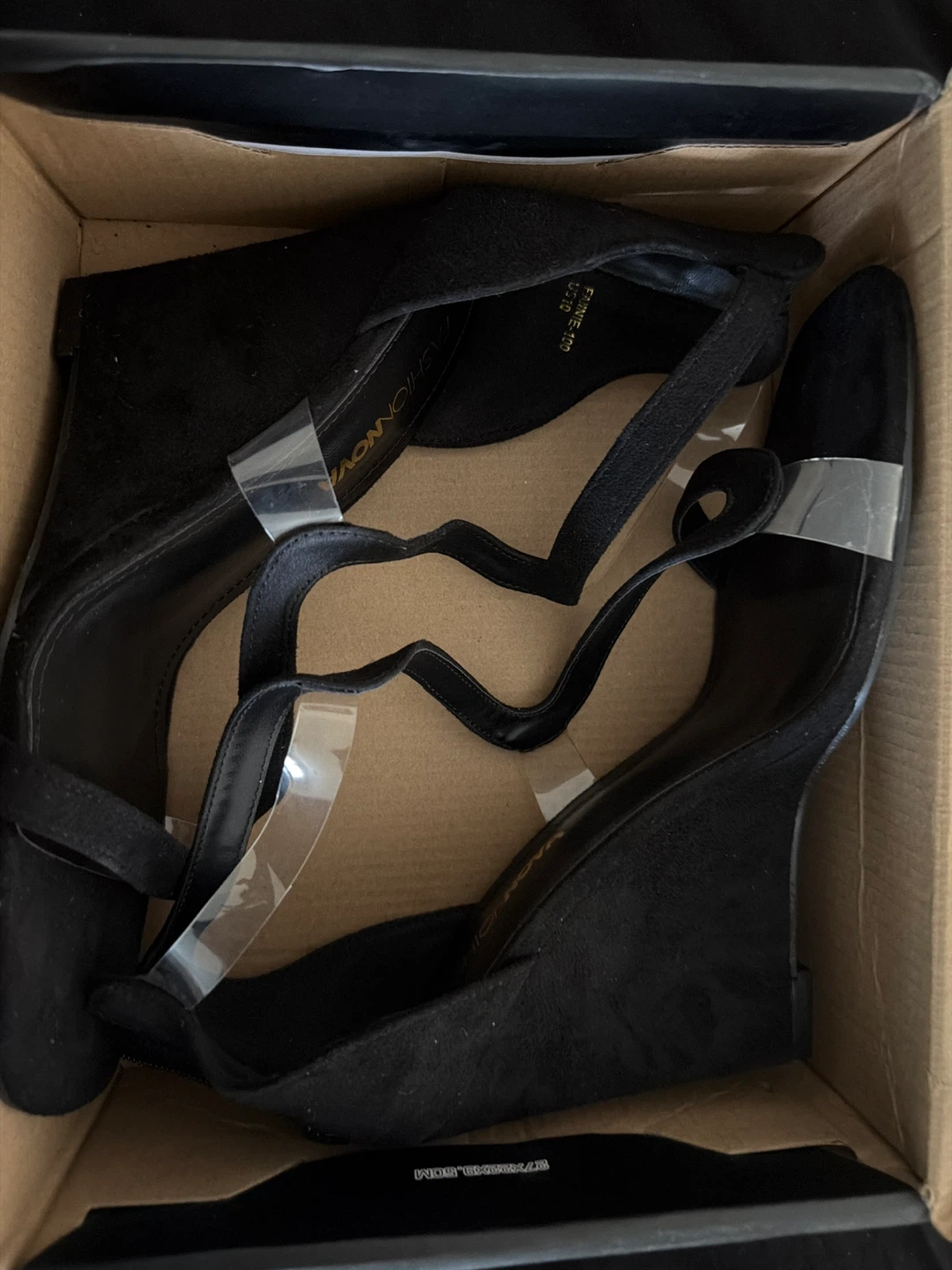 Fashion Nova Black Suede Wedge Sandals