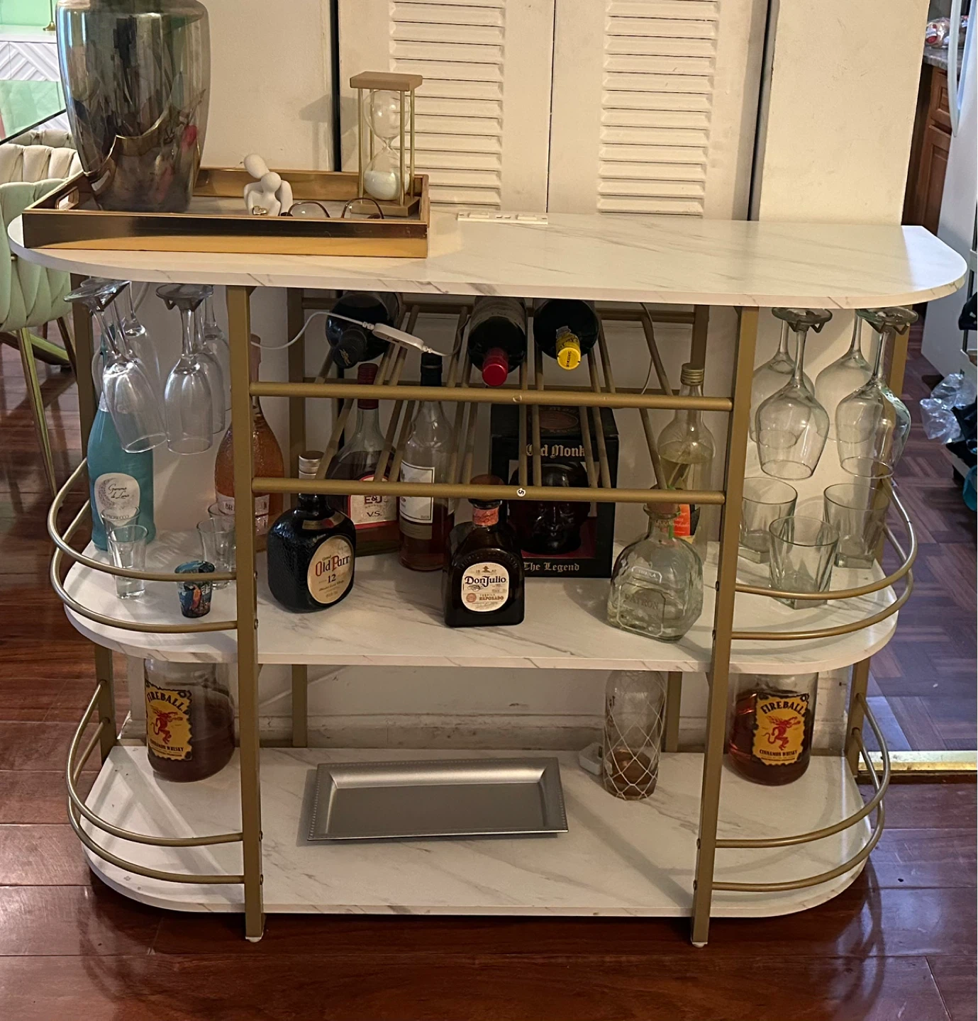 3-Tier Bar Cart with Wine Rack and Glass Holders