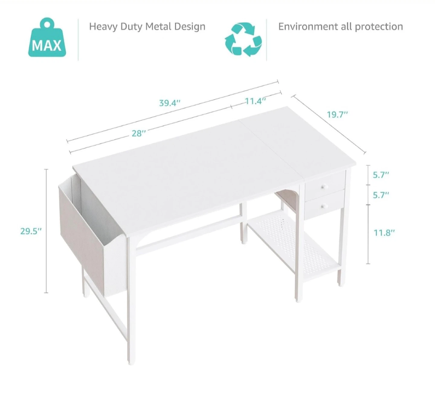White 2-Drawer Desk with Storage Organizer - photo 2