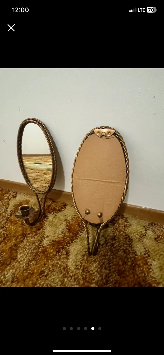 2 Vintage Oval Mirrors with Candle holder - photo 3