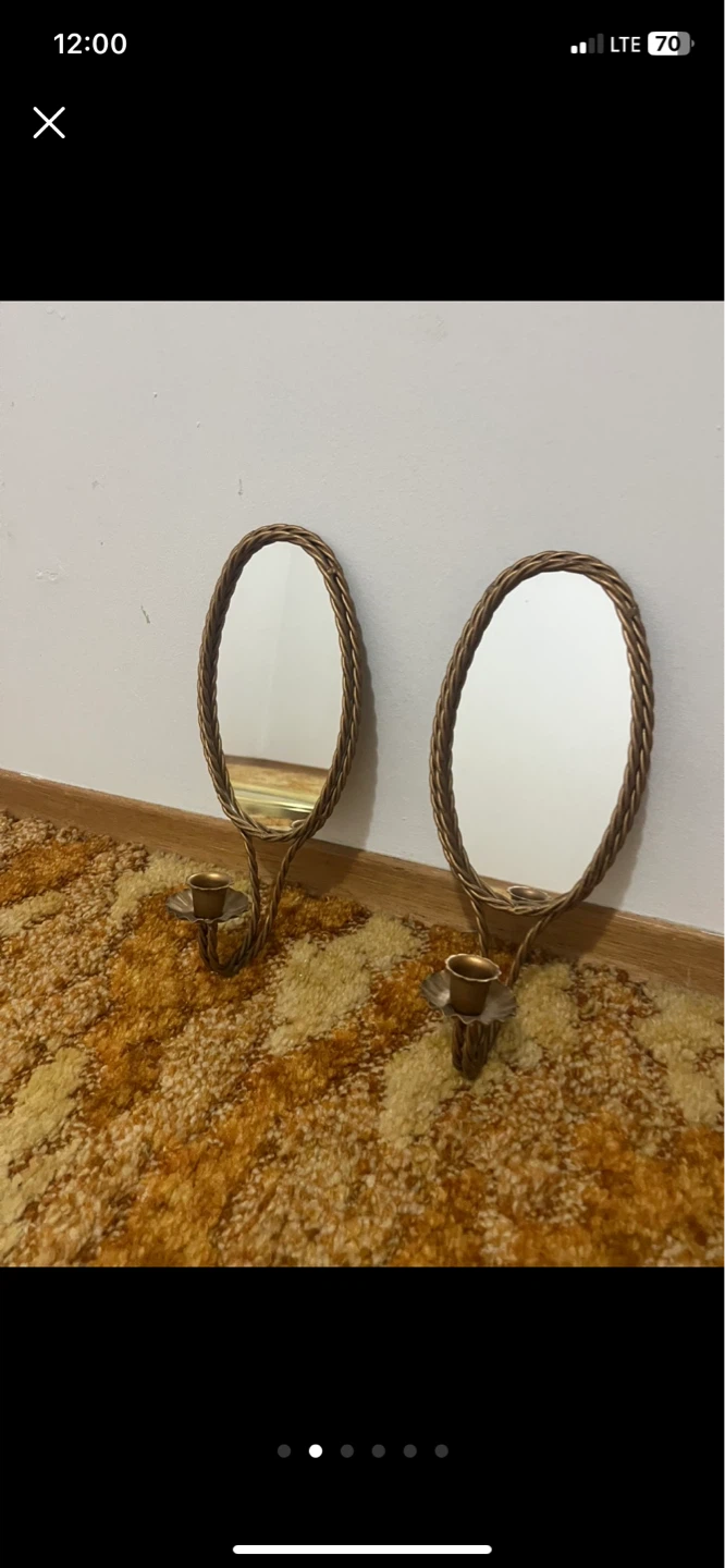 2 Vintage Oval Mirrors with Candle holder