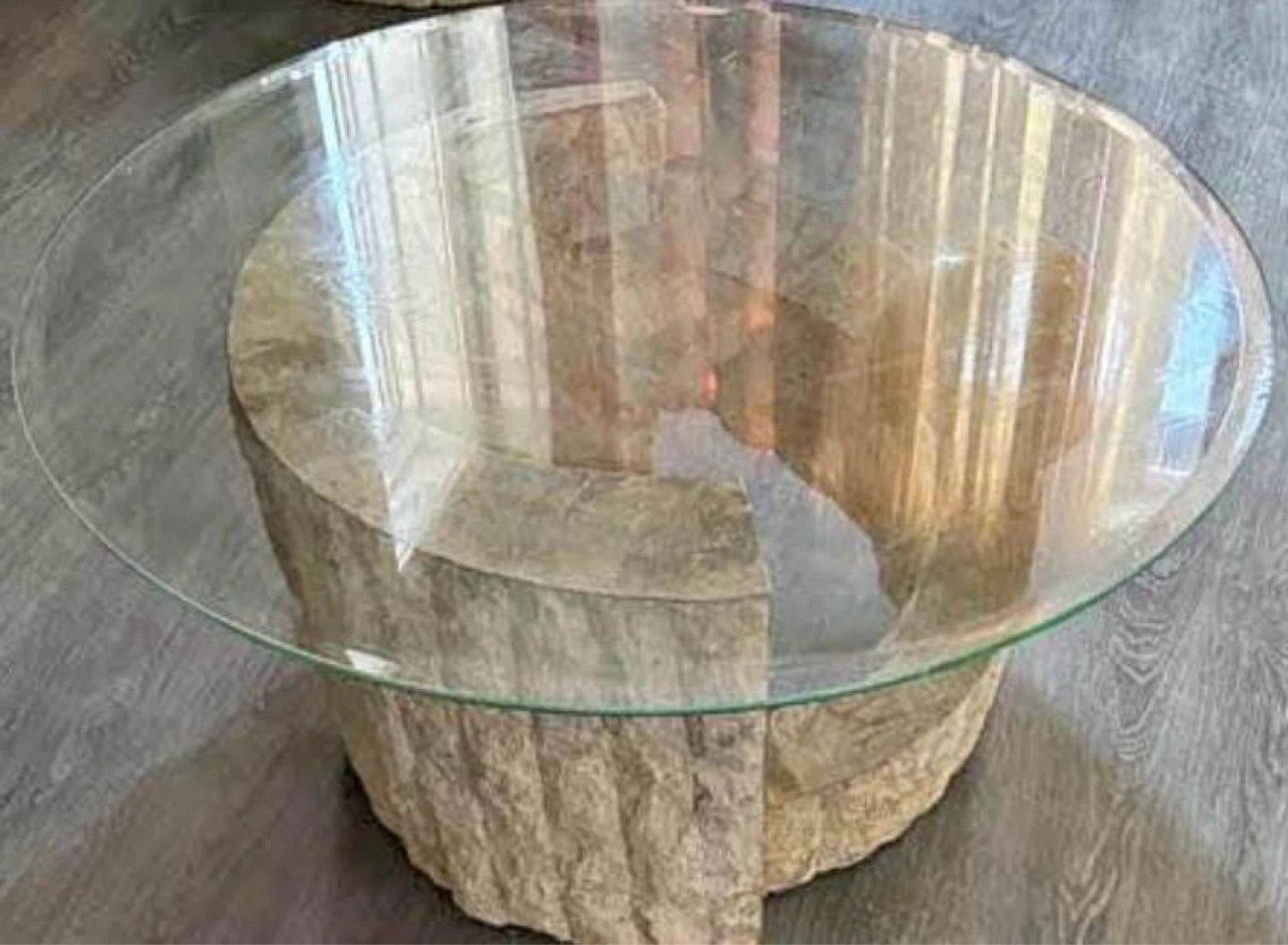Glass Top Coffee Table with Sculptural Stone Base