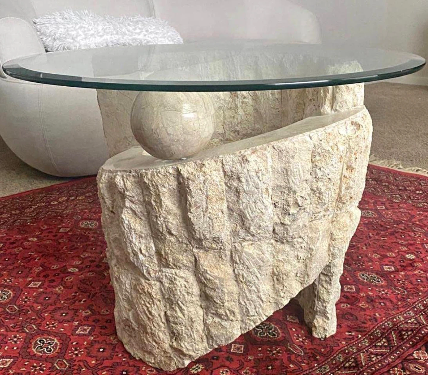 Glass Top Coffee Table with Sculptural Stone Base - photo 2