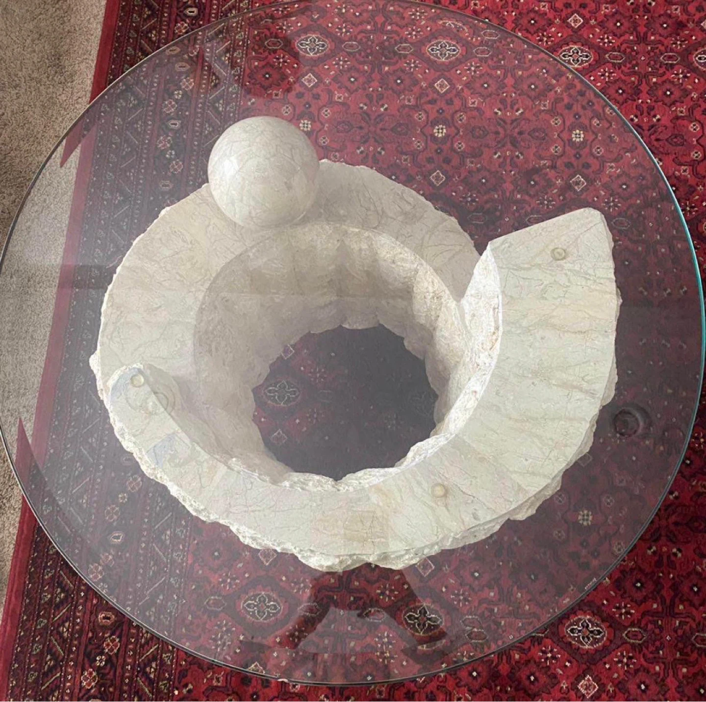 Glass Top Coffee Table with Sculptural Stone Base - photo 3