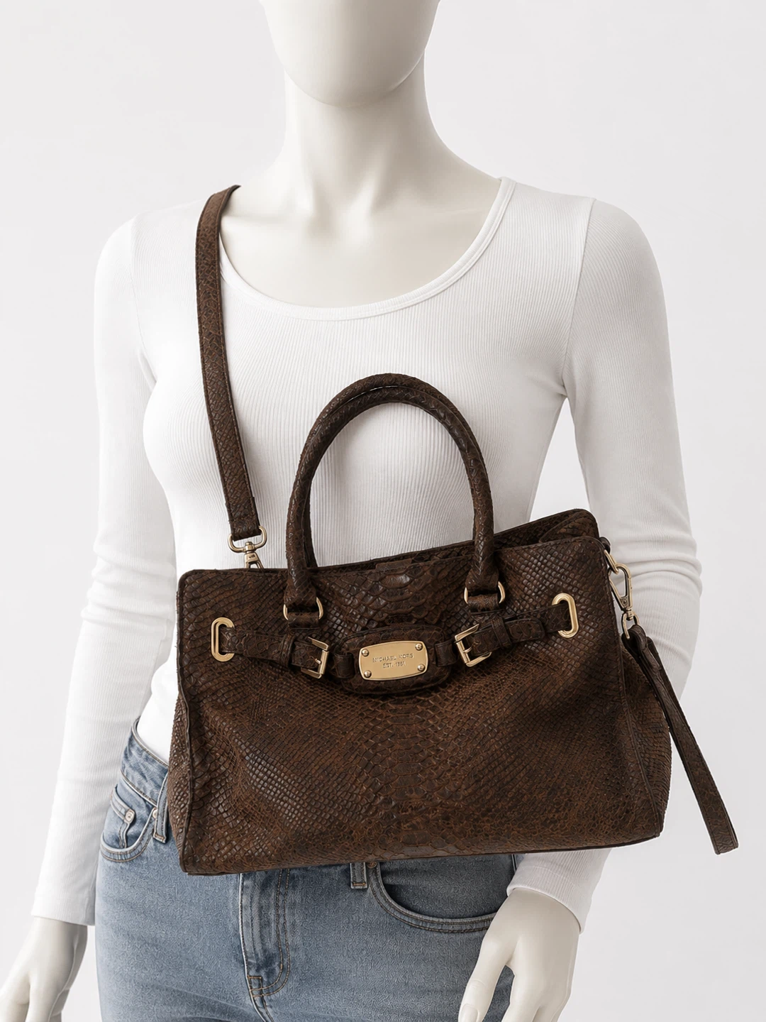 Michael Kors Brown Snakeskin Satchel Bag