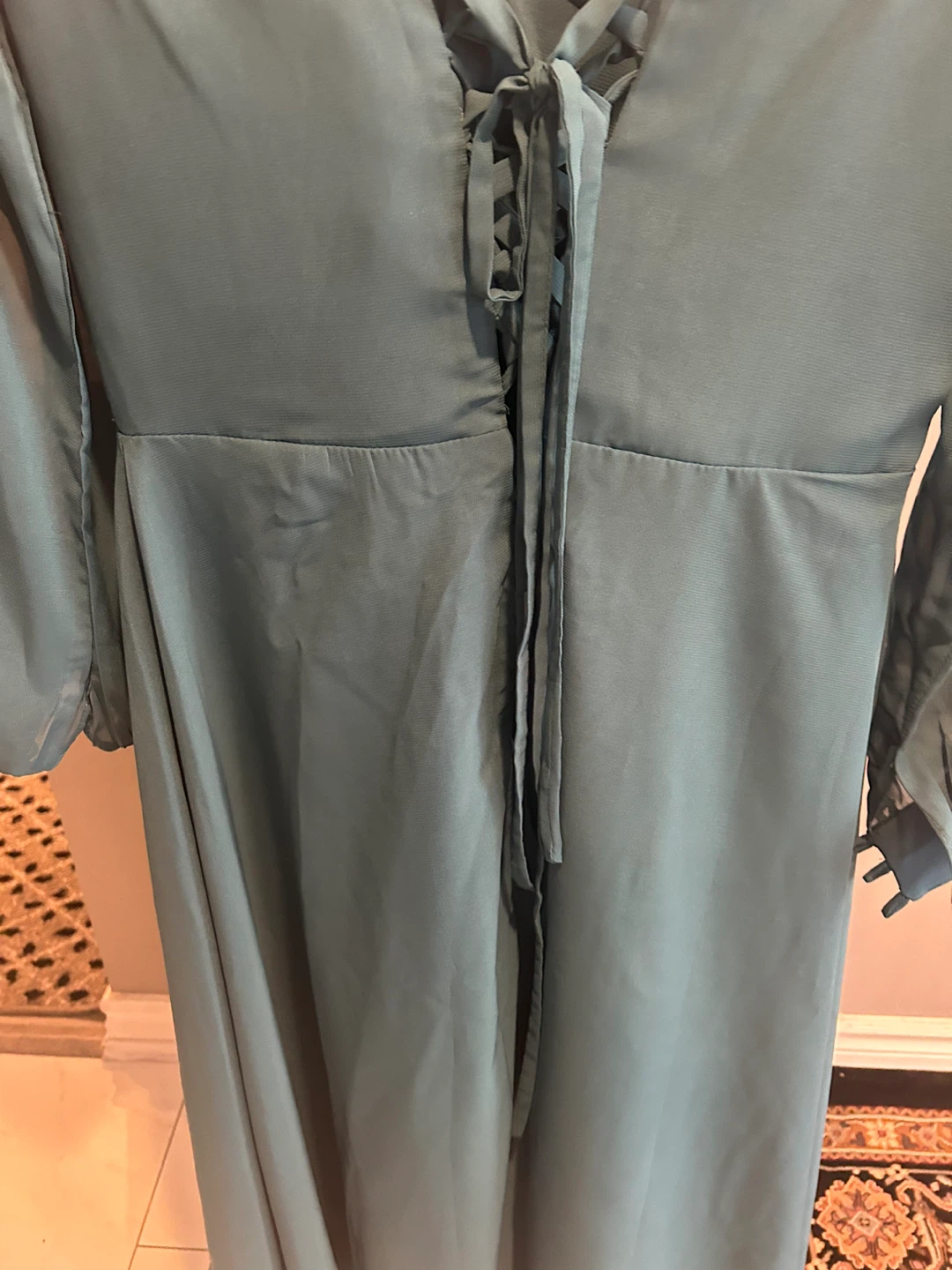 Teal Chiffon Dress with Tie Back and Button Cuffs - photo 2
