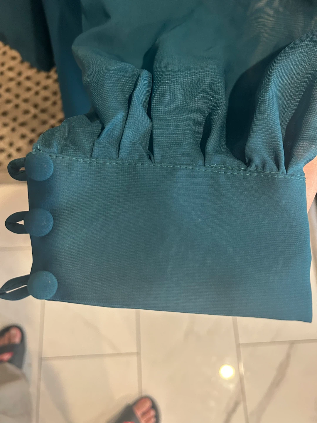 Teal Chiffon Dress with Tie Back and Button Cuffs