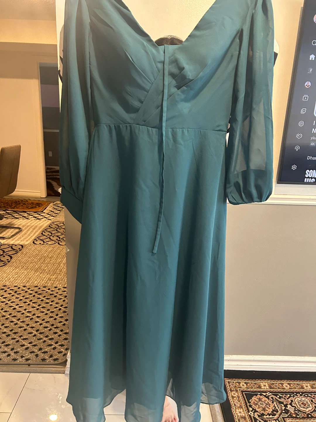 Teal Chiffon Dress with Tie Back and Button Cuffs - photo 3