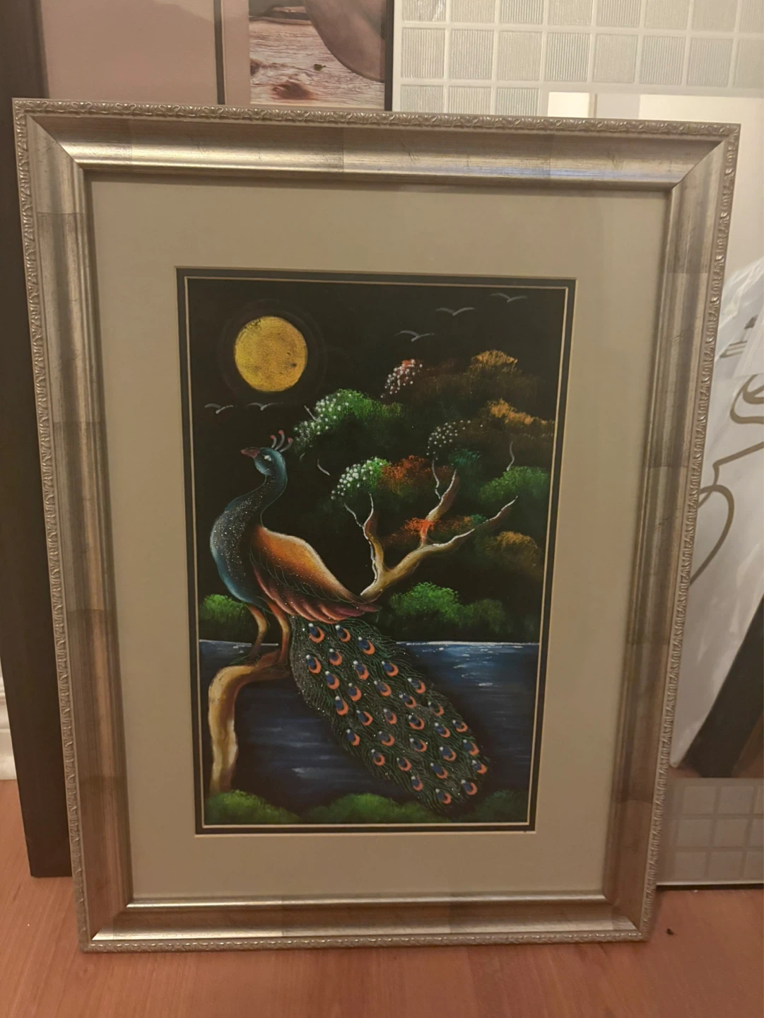 Framed Peacock Tapestry