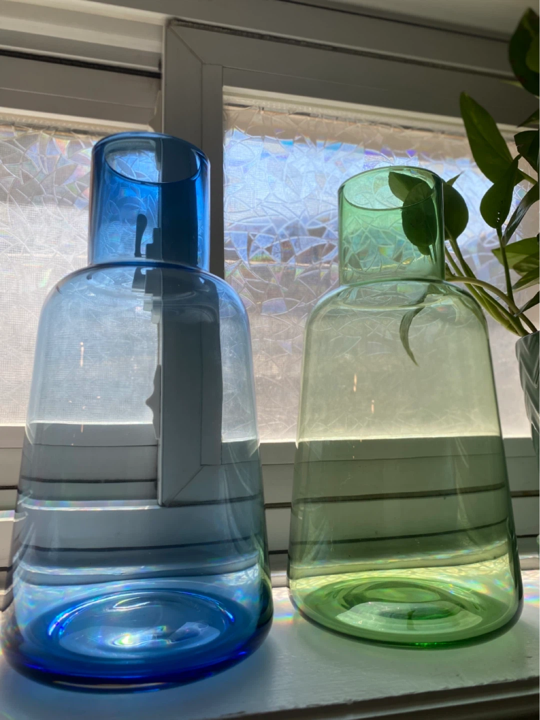 Glass Water Bottles Set - Blue and Green