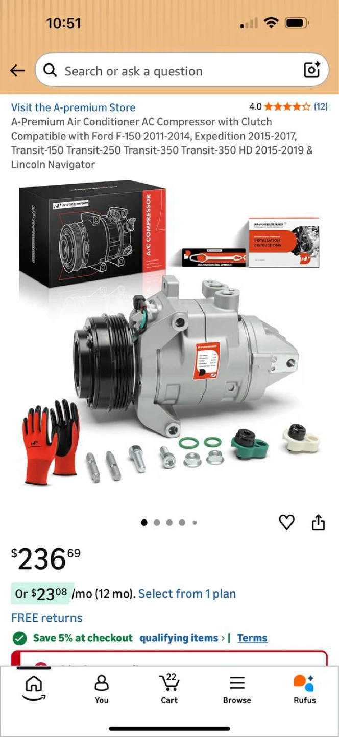 A-Premium AC Compressor with Clutch for Ford & Lincoln 🔥