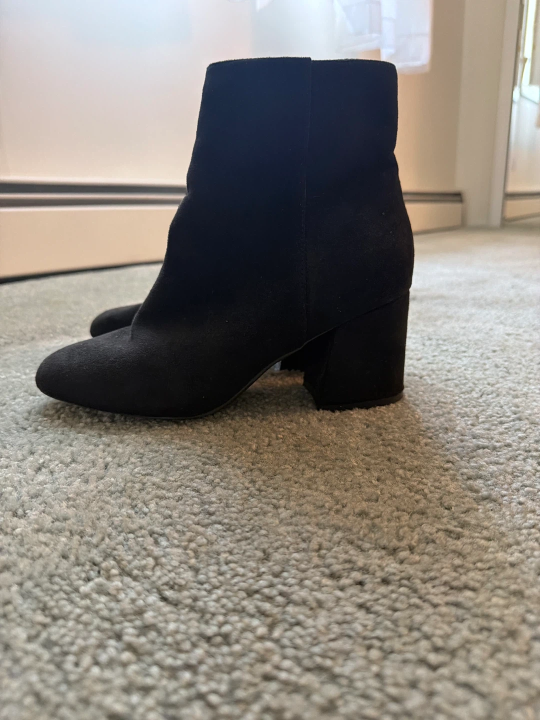 Black Suede Block Heel Ankle Boots