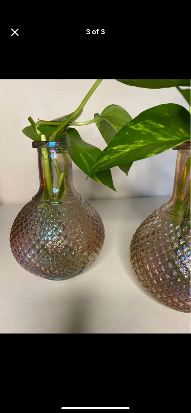 Set of 2 Diamond Patterned Glass Vases - photo 3