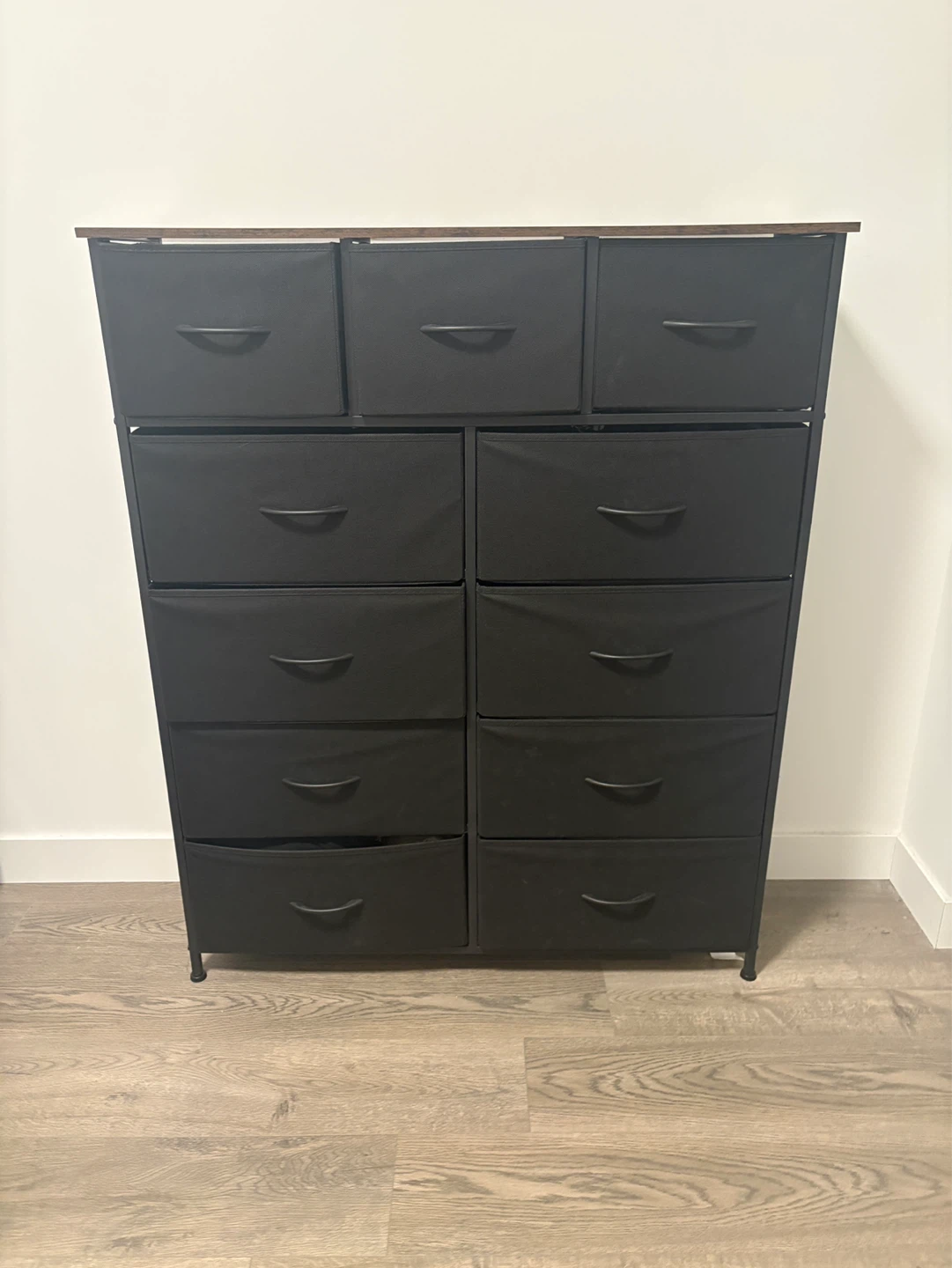Black Fabric Drawer Dresser with Wood Top