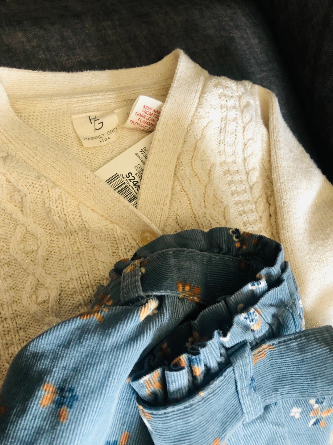 Happily Grey Kids Cream Cable Knit Cardigan & Floral Skirt Set - photo 2