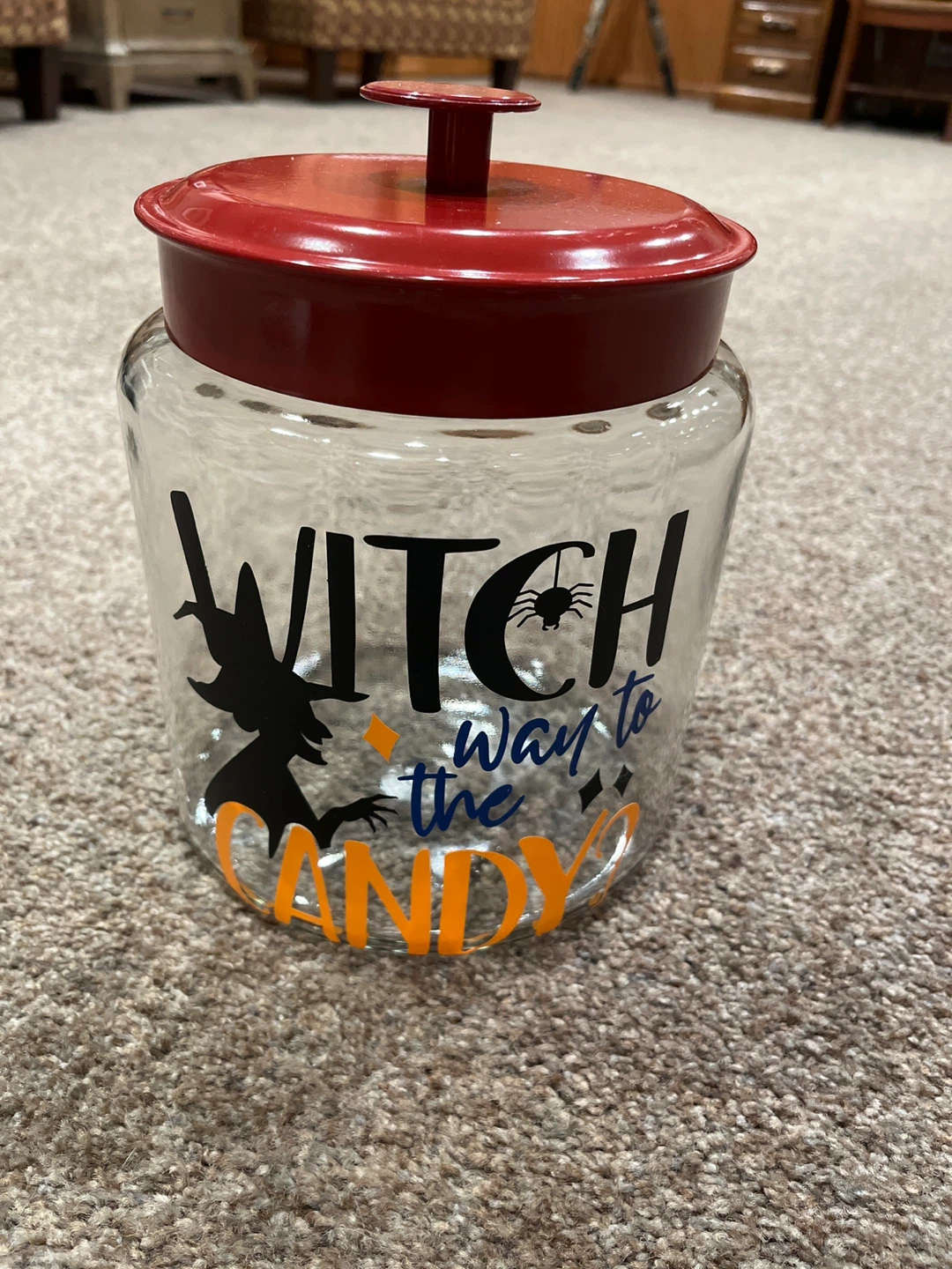 Halloween "Witch Way to the Candy" Glass Jar