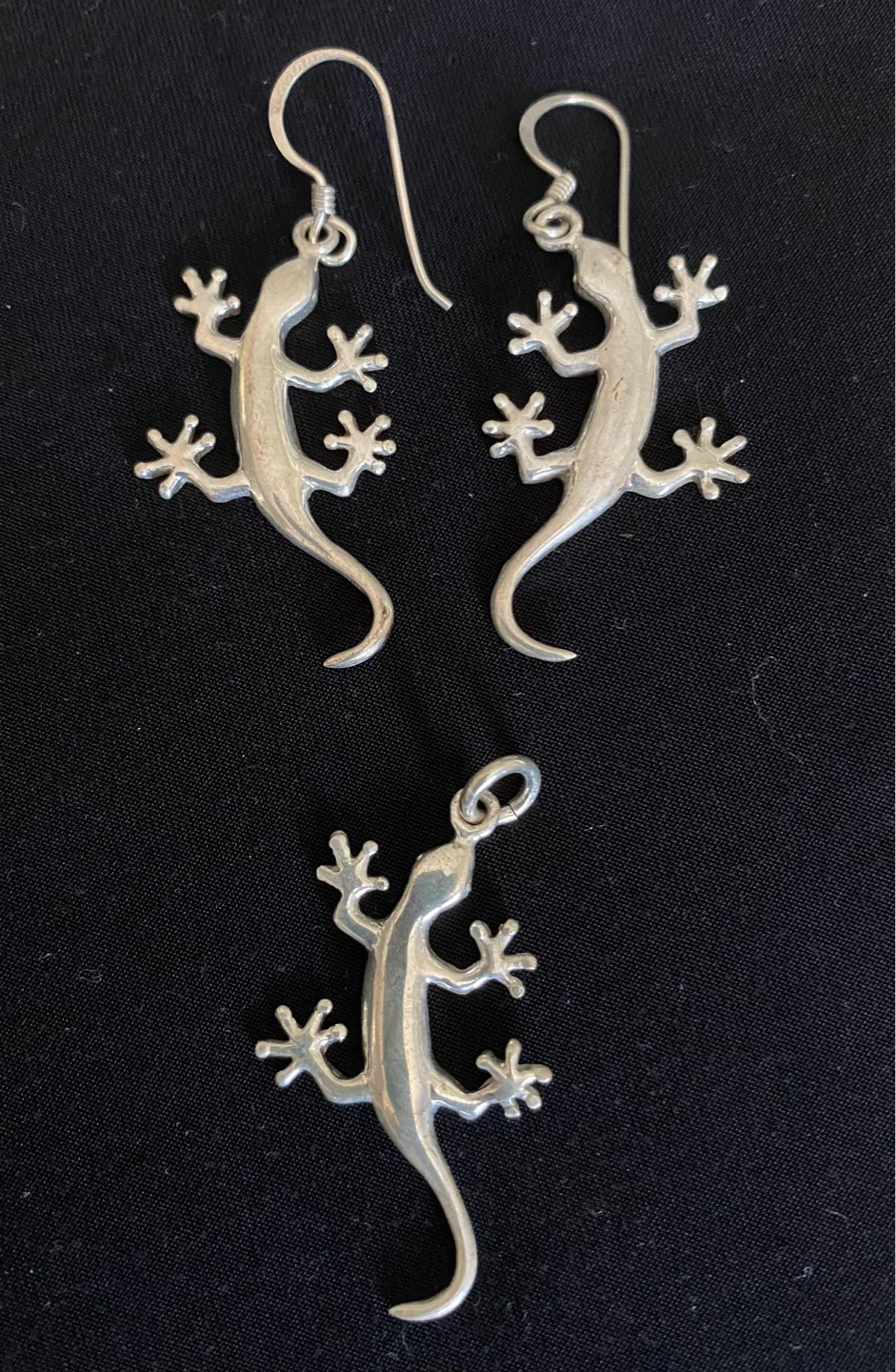 Sterling Silver Gecko Earrings and Pendant Set
