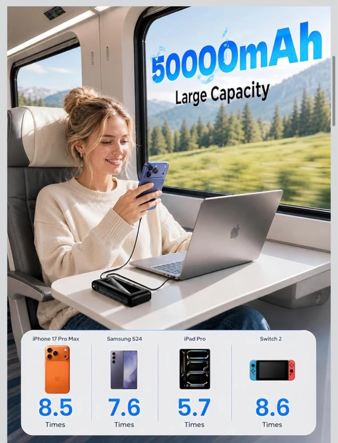 50000mAh Portable Power Bank with Built-in Cables - photo 3