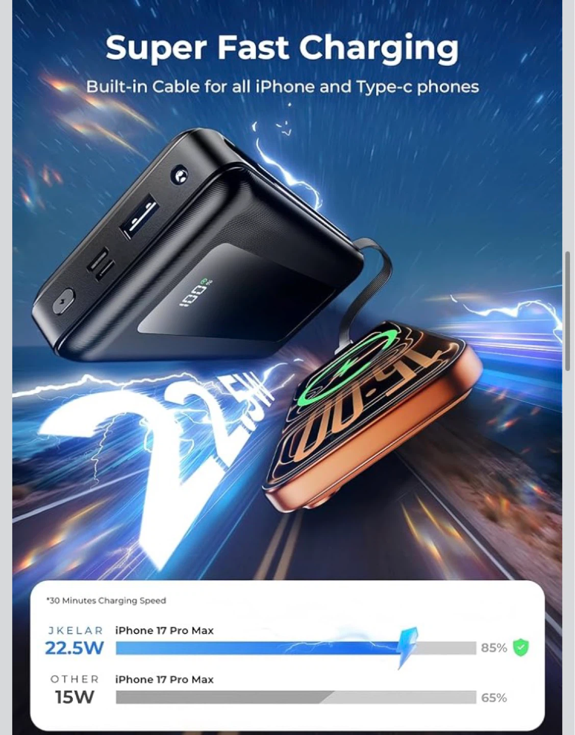 50000mAh Portable Power Bank with Built-in Cables - photo 4