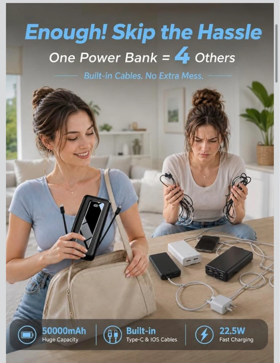 50000mAh Portable Power Bank with Built-in Cables - photo 2