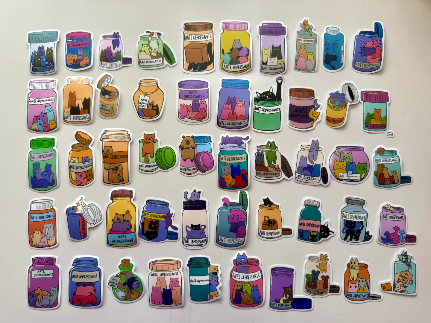 Anti Depressant Cat Stickers 50 pieces