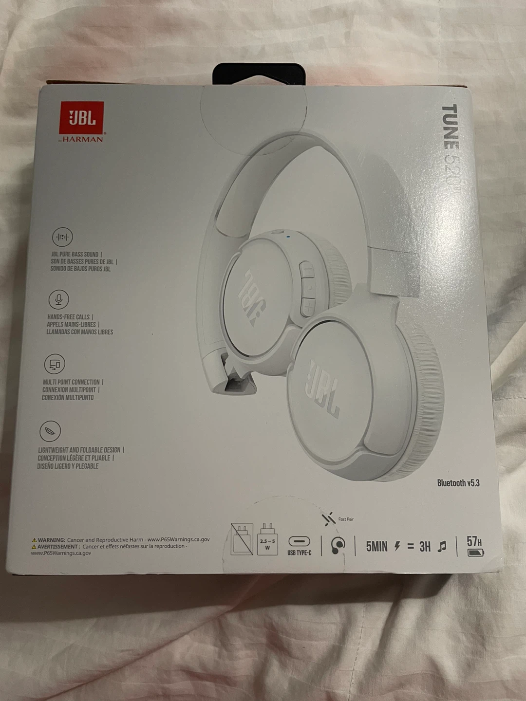 NEW! JBL Tune 520BT Wireless On-Ear Headphones - White - photo 3