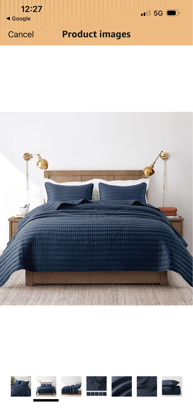 Navy Blue Quilted Bedspread Set California King Size - photo 2