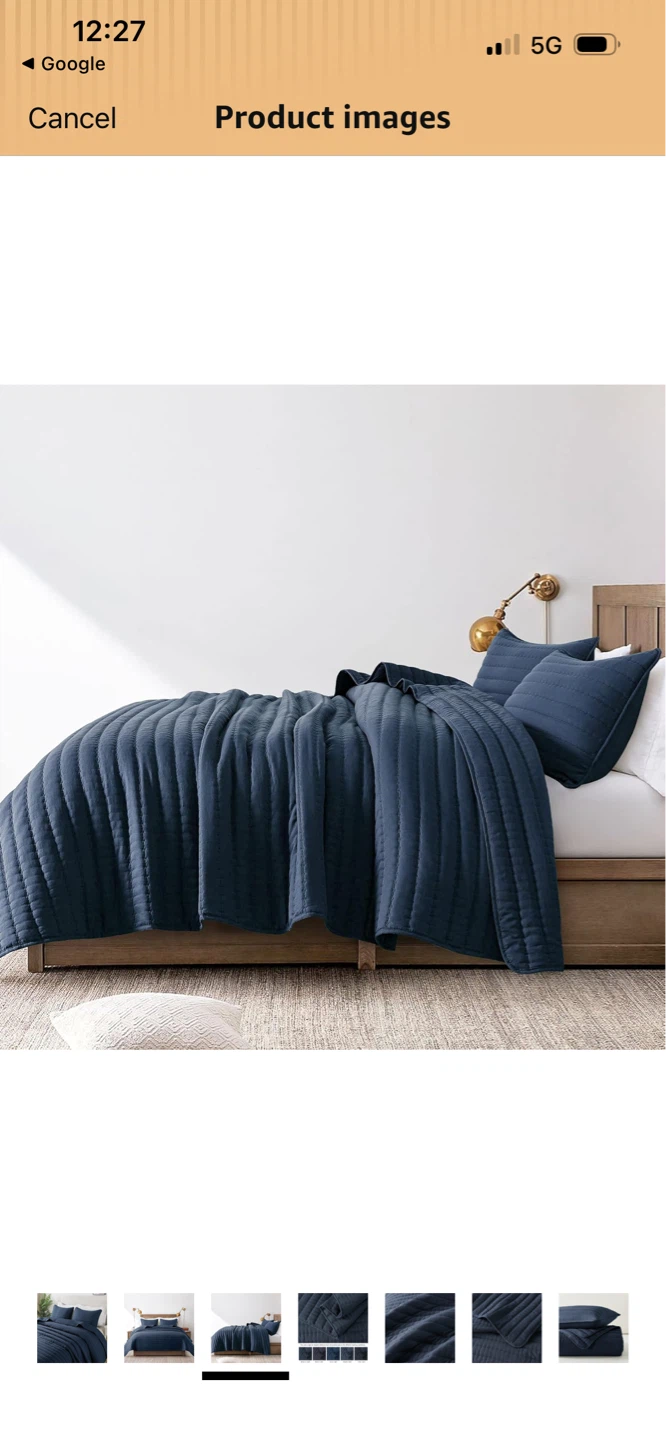 Navy Blue Quilted Bedspread Set California King Size - photo 3