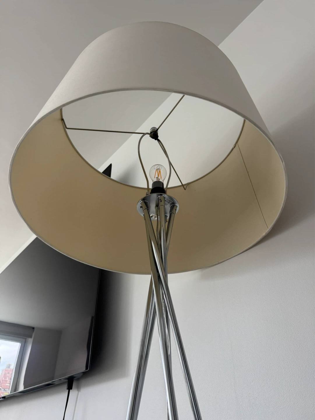 CB2 Floor Lamp - Modern Chrome Tripod with Cream Shade - photo 3