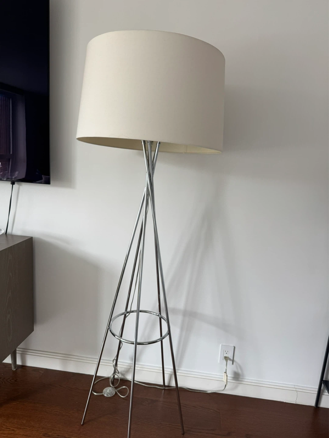 CB2 Floor Lamp - Modern Chrome Tripod with Cream Shade