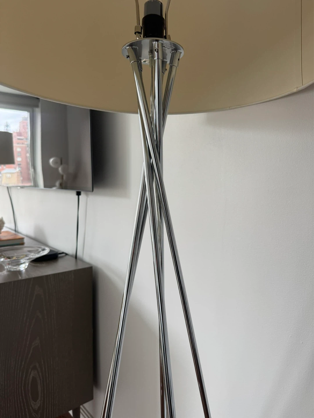 CB2 Floor Lamp - Modern Chrome Tripod with Cream Shade - photo 4