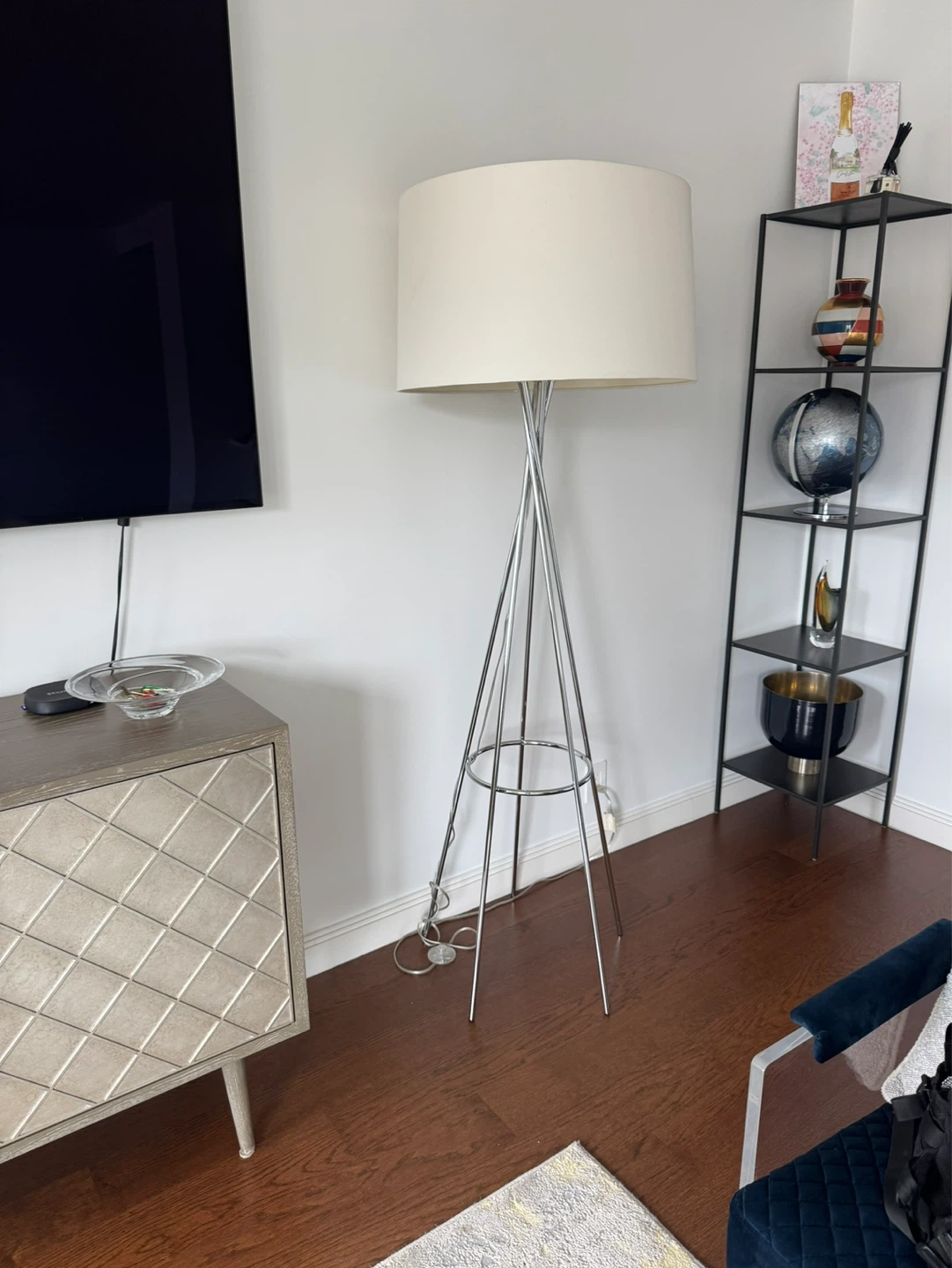 CB2 Floor Lamp - Modern Chrome Tripod with Cream Shade - photo 5
