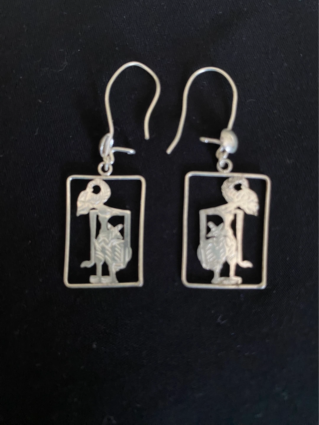 Silver Wayang Kulit Style Dangle Earrings