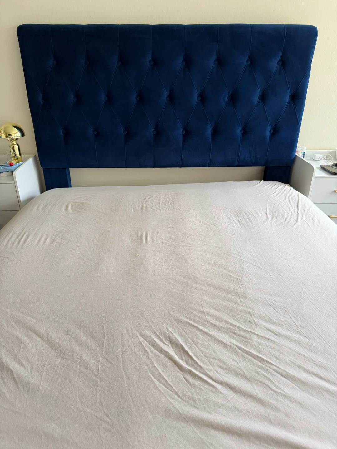 Blue Velvet Tufted Headboard Bed Frame