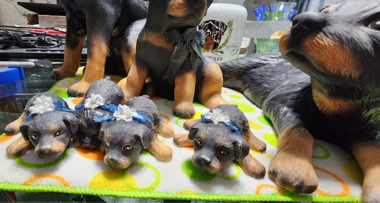 Rottweiler Dog Figurines (Set of 7) + cookie jar - photo 5