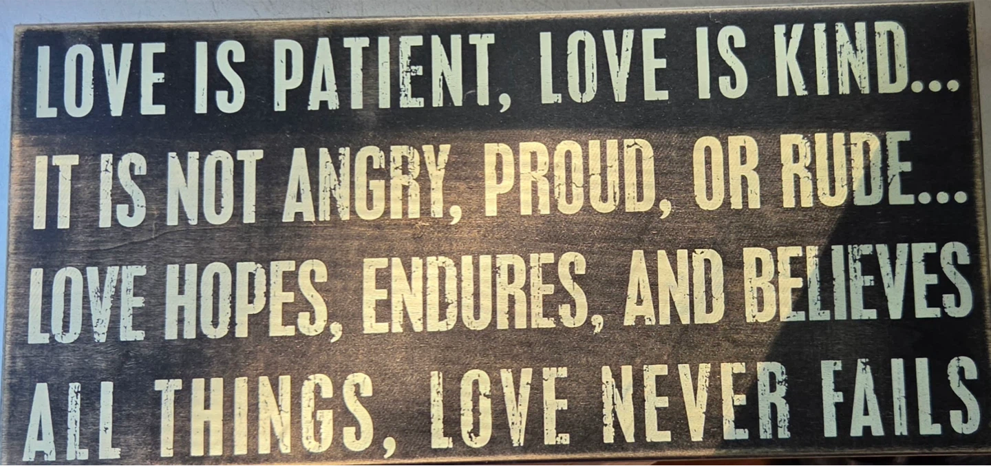 Wooden Sign "Love is Patient, Love is Kind"