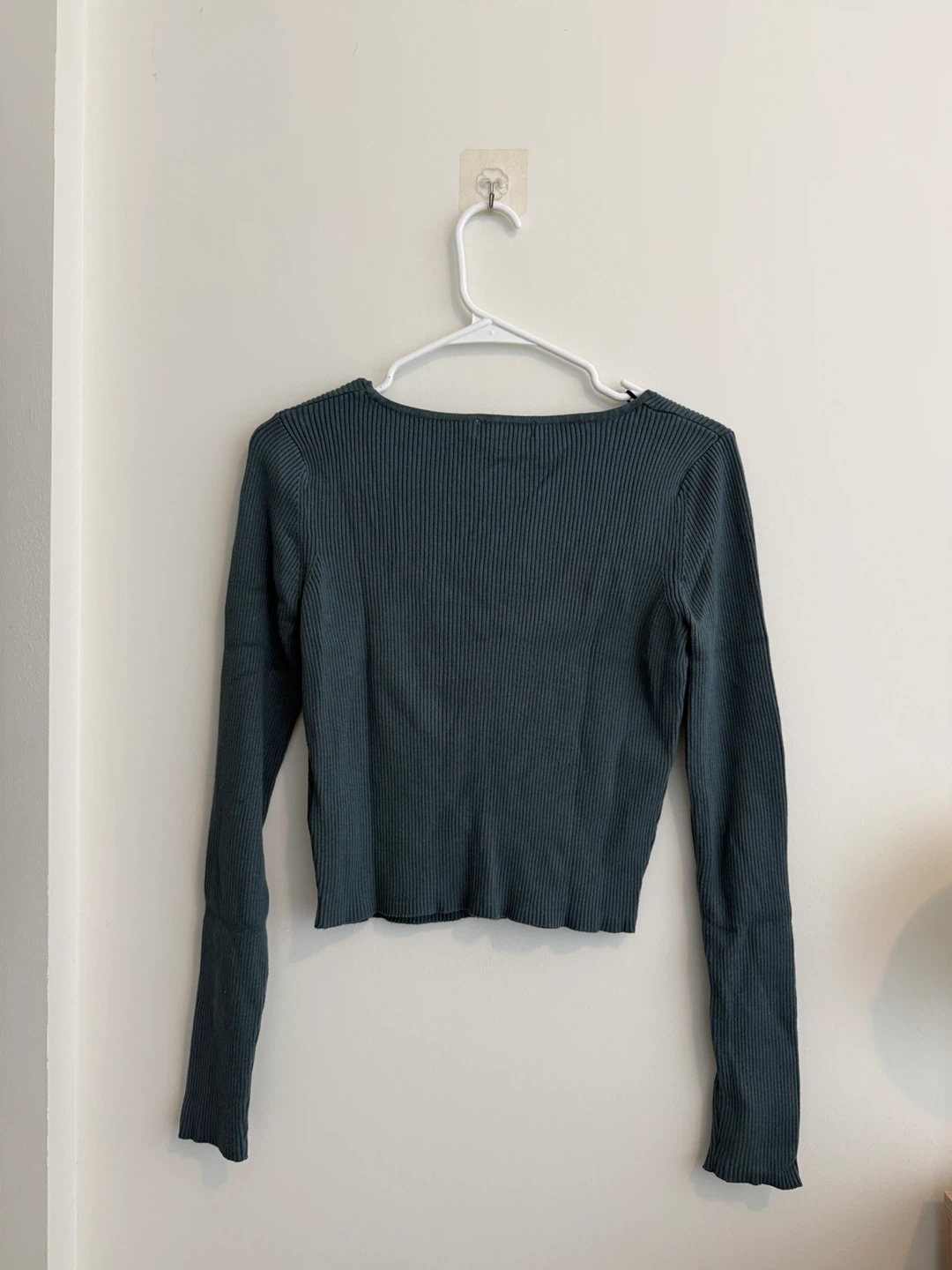 H&M Ribbed Long Sleeve Button-Up Top - Teal size M - photo 2
