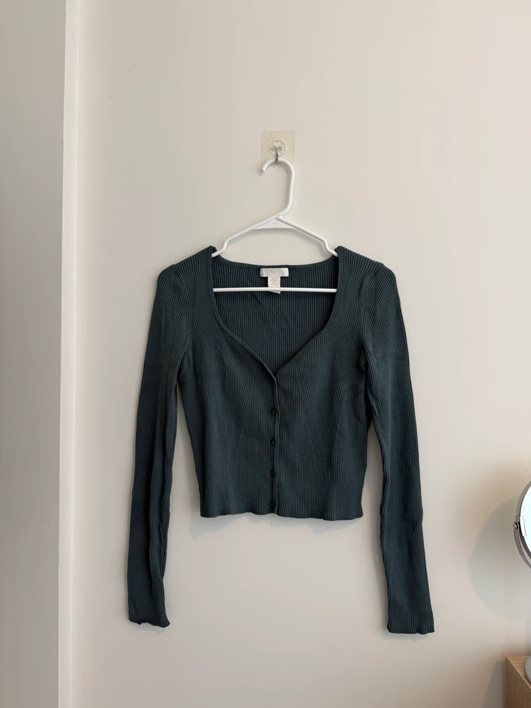 H&M Ribbed Long Sleeve Button-Up Top - Teal size M
