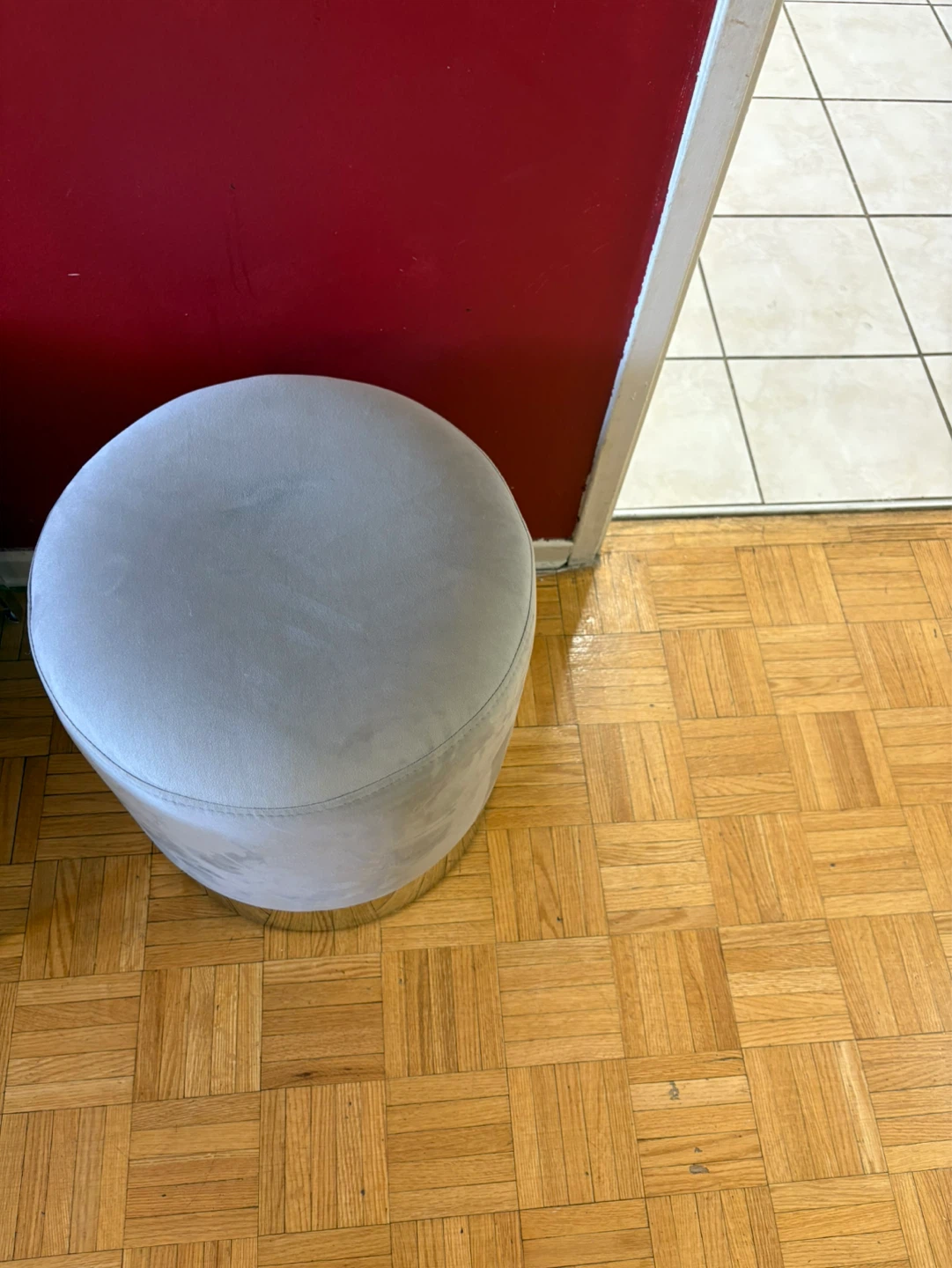 Grey Velvet Ottoman with Gold Base - photo 2