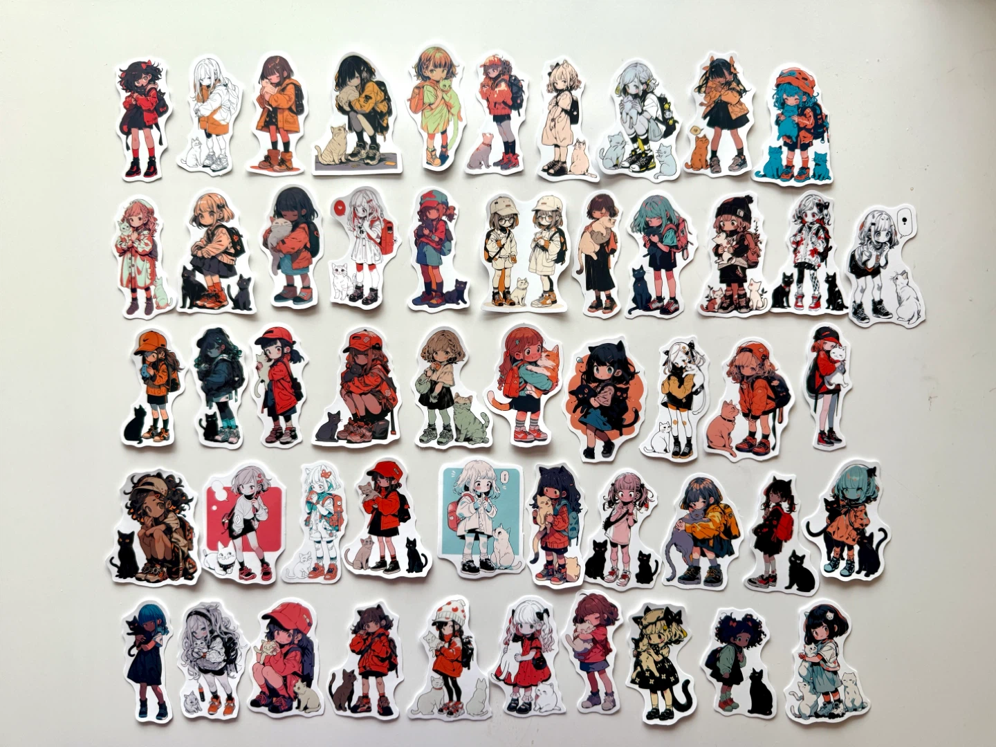 Anime Girl with Cats Stickers 50 pieces
