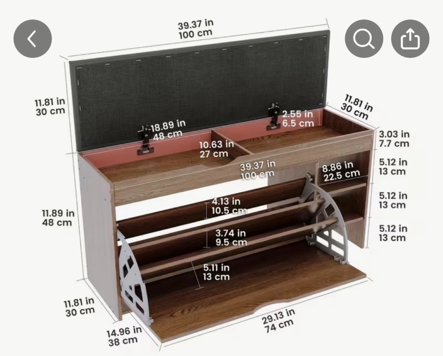 Wooden Shoe Cabinet Storage with Bench - photo 4