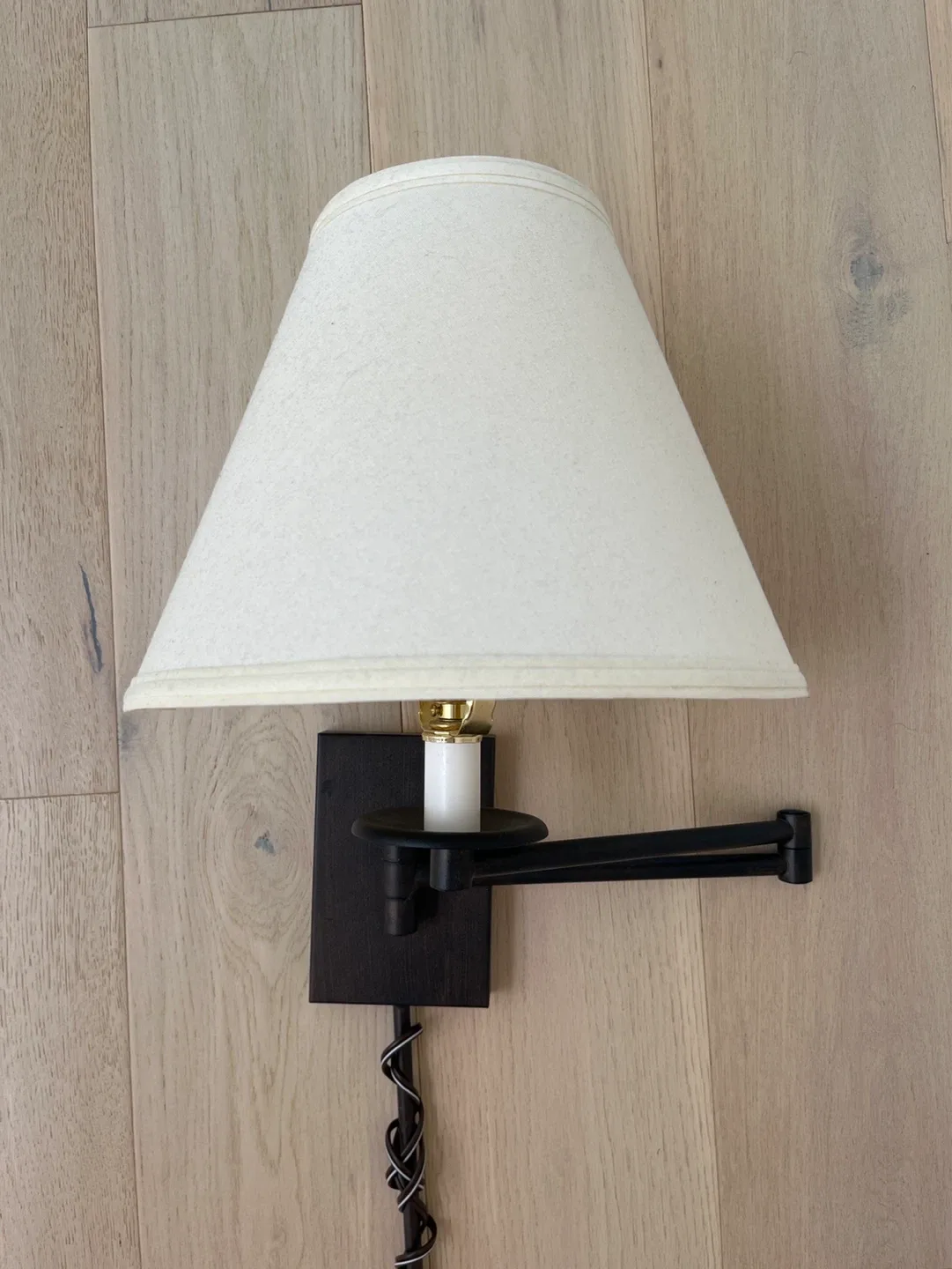 Black Swing Arm Wall Lamp with Cream Shade - photo 3
