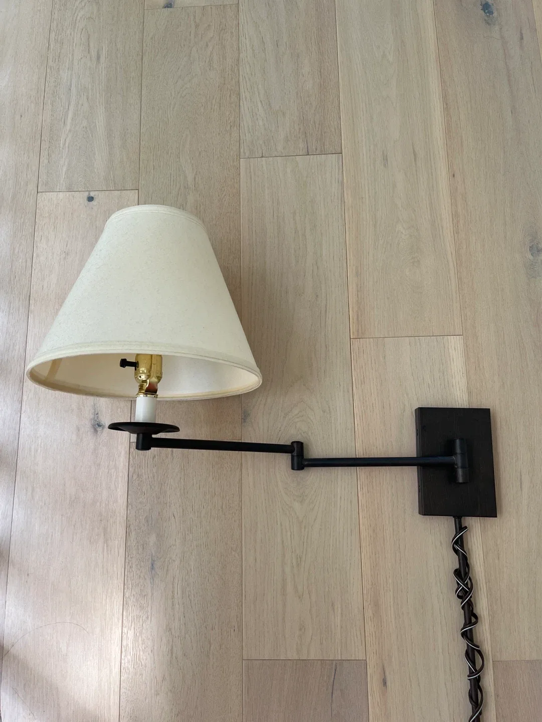 Black Swing Arm Wall Lamp with Cream Shade - photo 2
