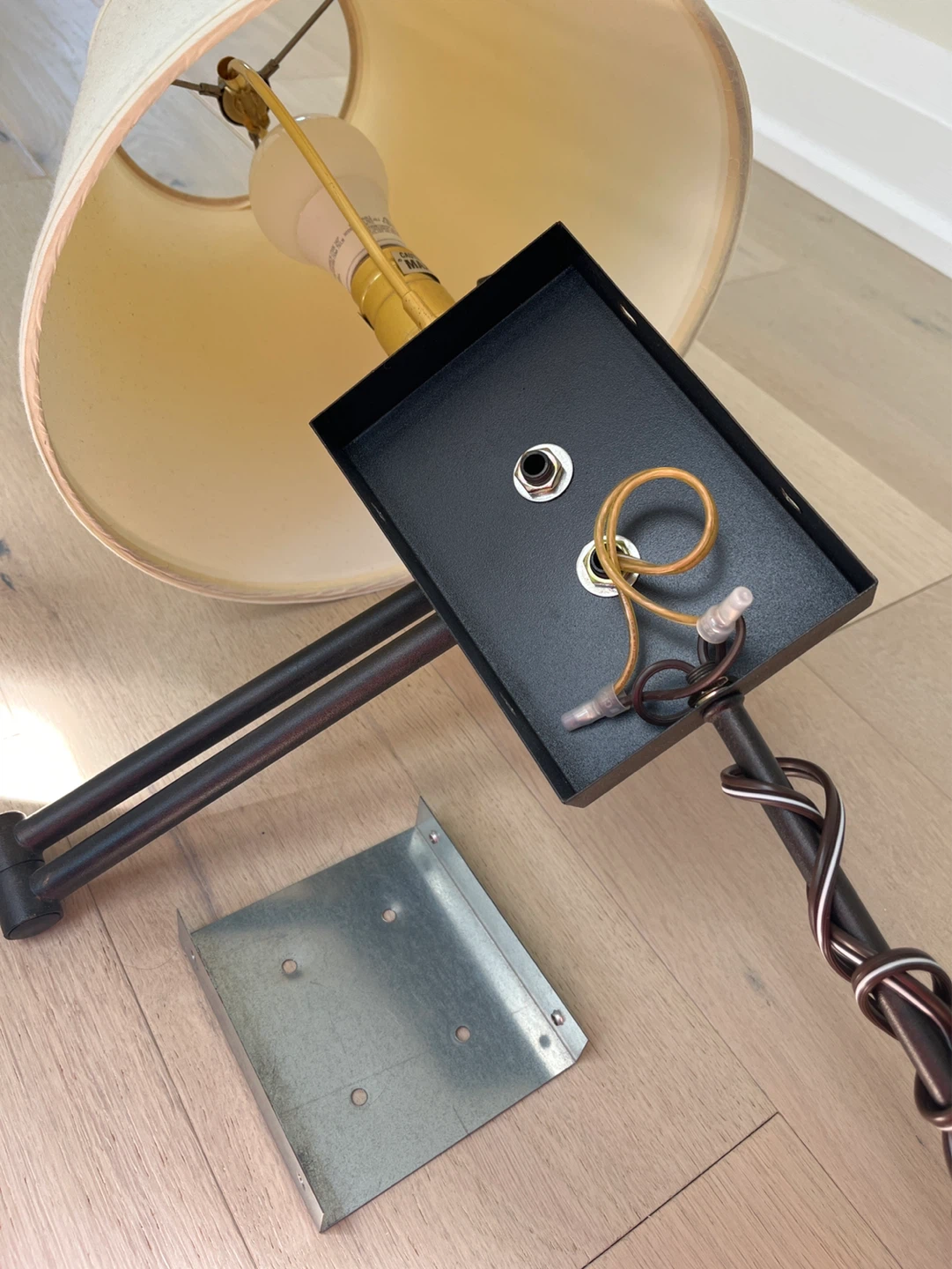 Black Swing Arm Wall Lamp with Cream Shade - photo 4