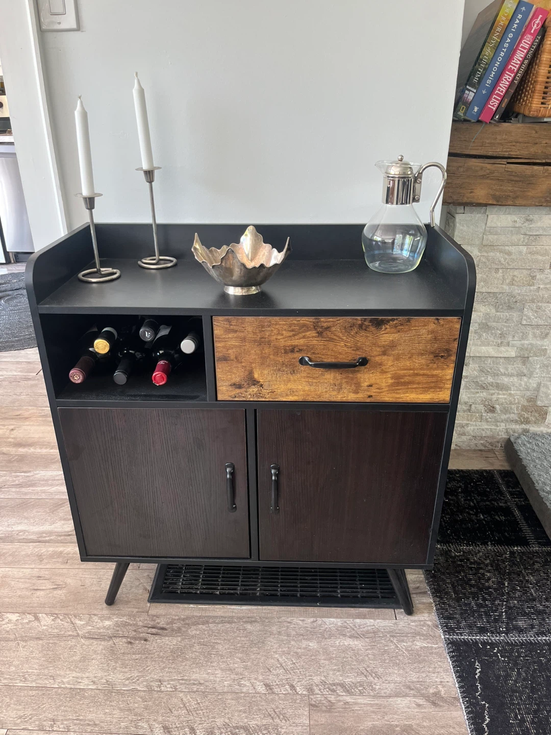 Black Bar Cabinet with Wine Rack and Drawer - photo 4