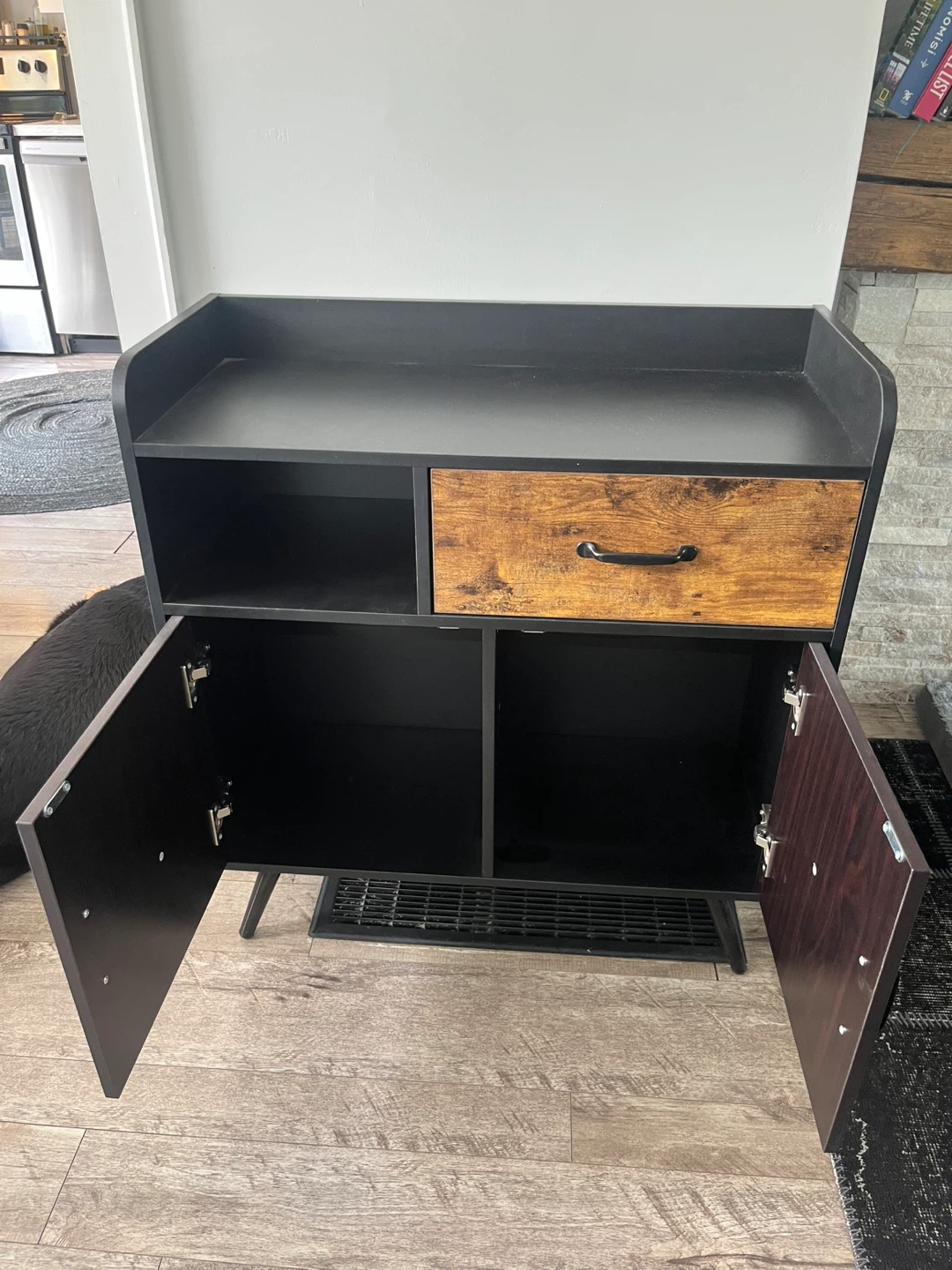 Black Bar Cabinet with Wine Rack and Drawer - photo 2