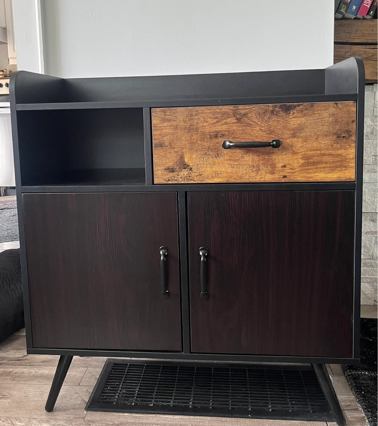 Black Bar Cabinet with Wine Rack and Drawer