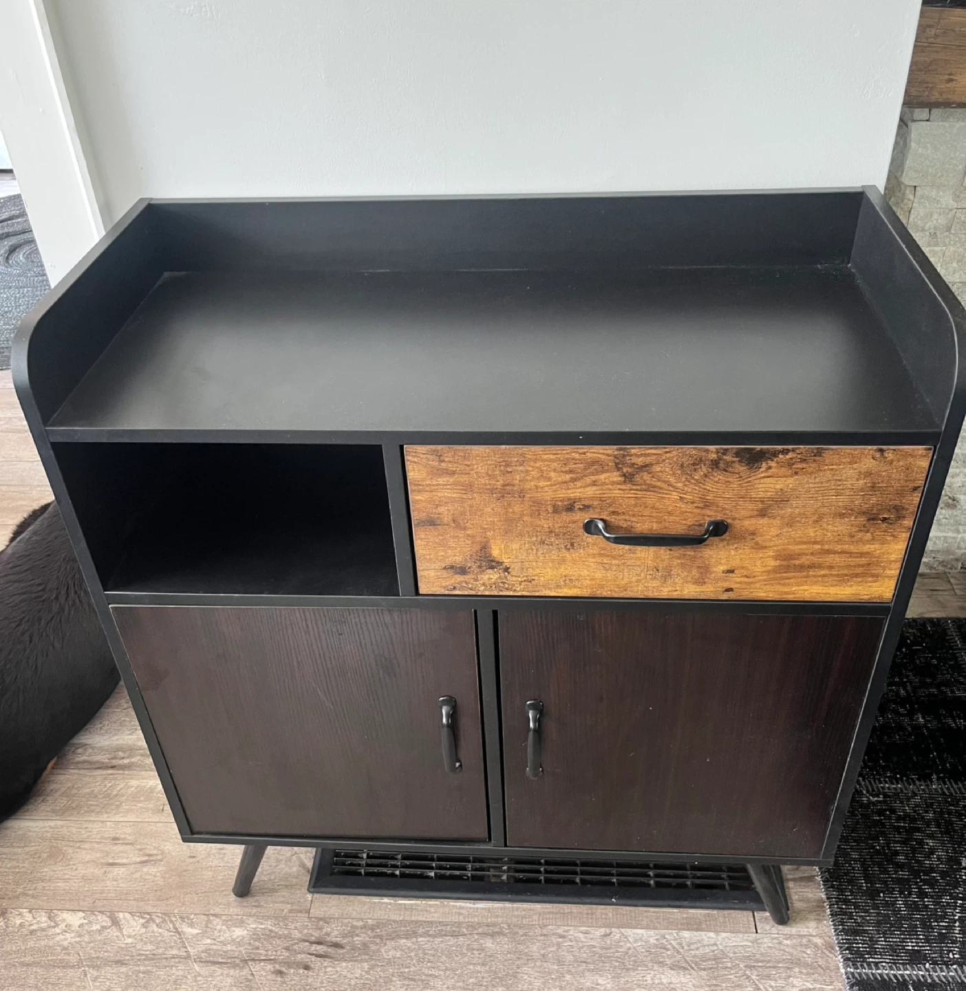 Black Bar Cabinet with Wine Rack and Drawer - photo 3