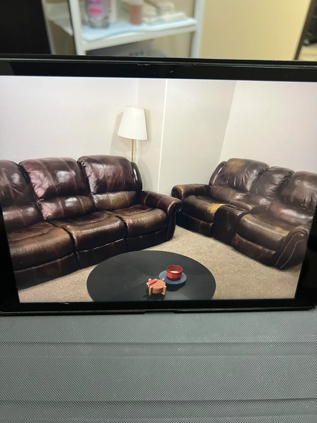 Dark Brown Leather Reclining Sofa and Loveseat Set